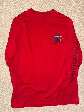 Vineyard Vines Boys Christmas Red Long-Sleeve Graphic Tee with Sleeve Logo